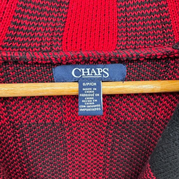 Chaps Sweater Jacket Mens S Red Black Buffalo Plaid Cotton Knit‎ Shawl Collar - Picture 4 of 9